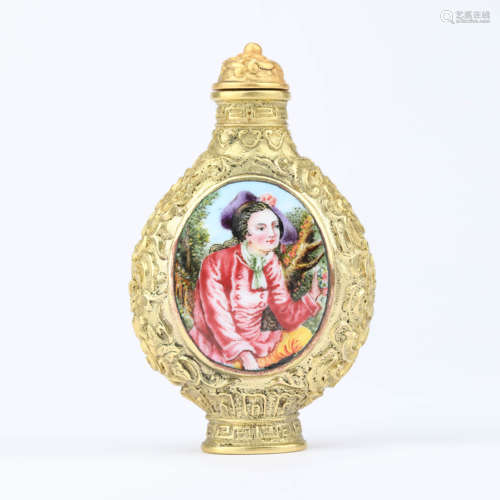 A gilt enamel bronze western figure snuff bottle