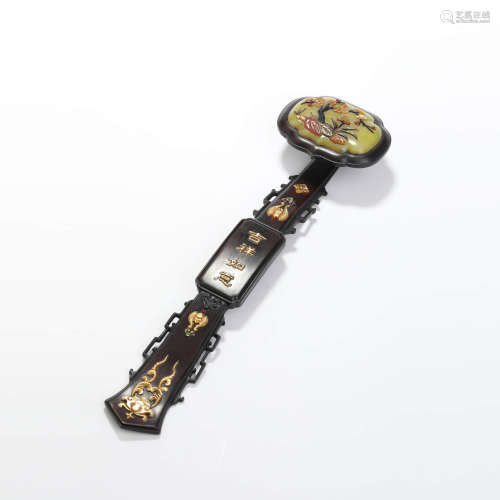 A mother-of-pearl inlaid sandalwood ruyi scepter