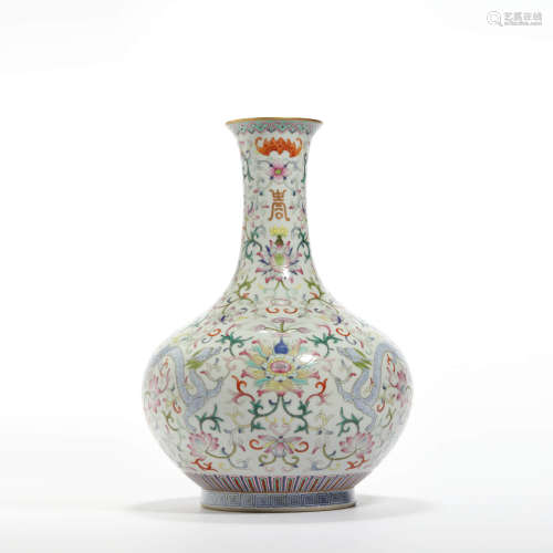 A famille rose boxiang flower and dragon bottle vase