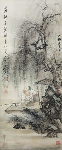 A chinese scholar fishing painting, chen shaomei mark