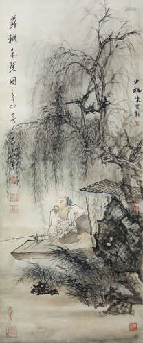A chinese scholar fishing painting, chen shaomei mark