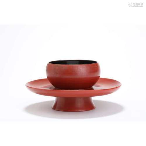 A cinnabar lacquer cup and cup stand