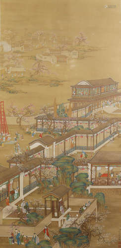 A chinese pavilion painting, lang shining mark