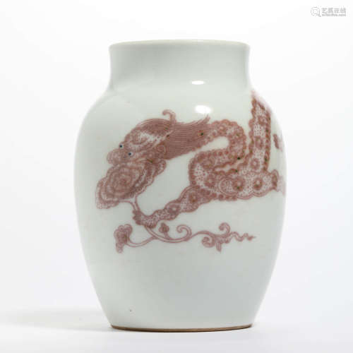 A copper-red glaze lingzhi and dragon jar