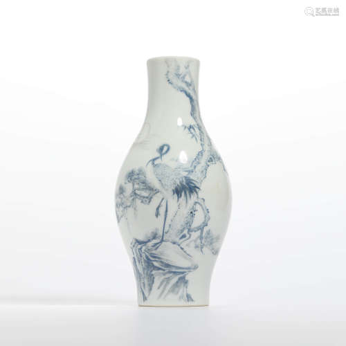A blue and white crane and pine olive-shaped vase