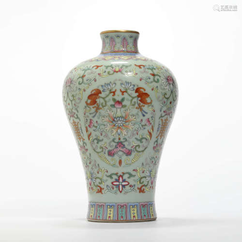 A celadon-glaze and doucai bats floral meiping vase