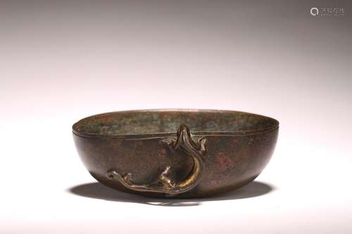 A CHINESE BRONZE 'CHILONG' WASHER