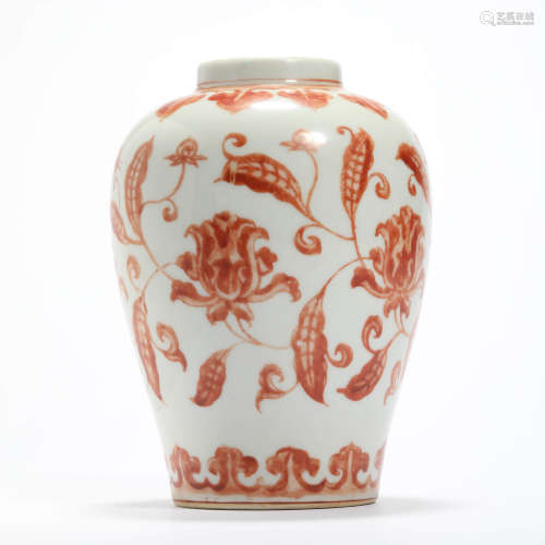 A copper-red glaze floral meiping vase