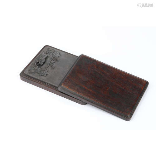 A chinese rectangular ink stone with sandalwood box