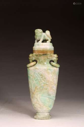 A CHINESE HARDSTONE CARVED VASE AND COVER