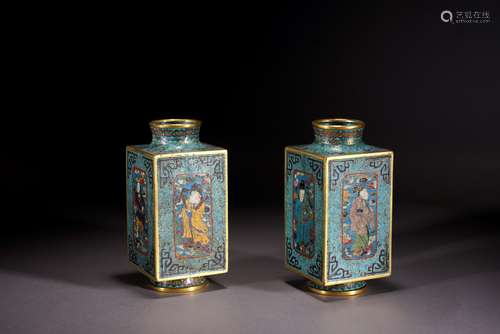 A PAIR OF CLOISONNE ENAMEL CONG 'FIGURE' VASES