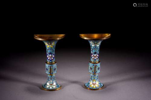 A PAIR OF CLOISONNE ENAMEL WALL 'GU' VASES