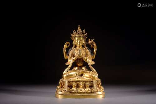 A GILT BRONZE FIGURE OF AVALOKITESHVARA