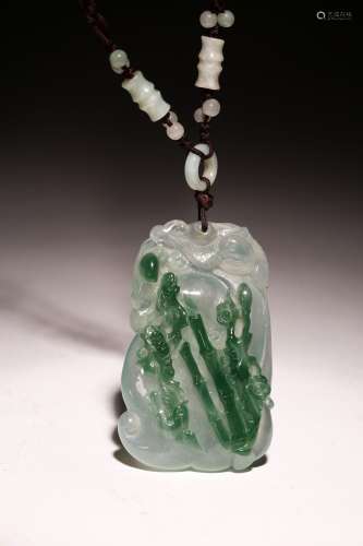 A CHINESE GREEN AND ICY JADEITE PLAQUE