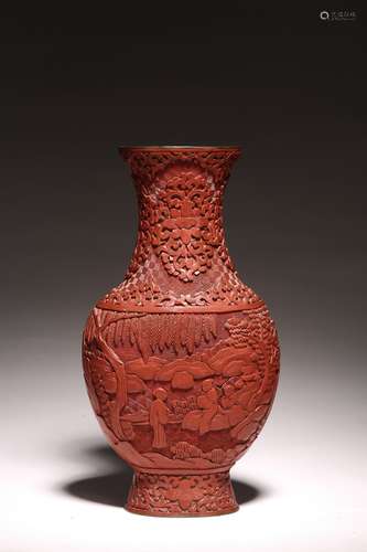 A CINNABAR LACQUER 'FIGURES' VASE