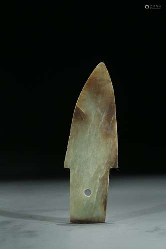 A CELADON JADE CARVED DAGGER GE