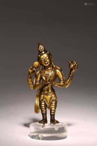 A GILT BRONZE FIGURE OF STANDING BODHISATTVA