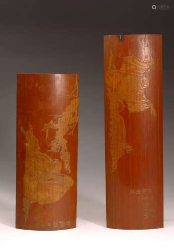 A GROUP OF TWO BAMBOO CARVED 'FIGURES' WRIST RESTS