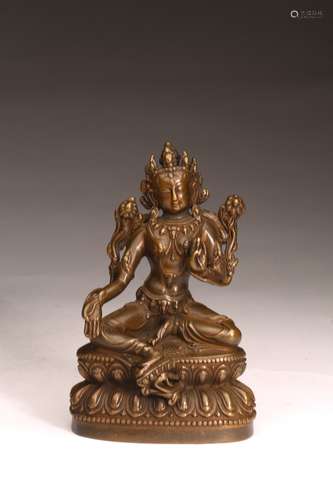 A CHINESE BRONZE FIGURE OF SEATED TARA