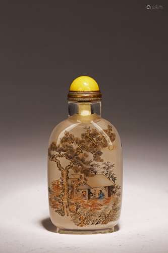 A GLASS INSIDE PAINTED FIGURAL SNUFF BOTTLE