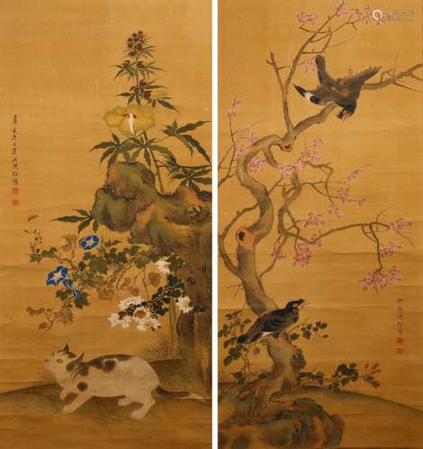 SHEN QUAN: TWO CHINESE COLOR AND INK ON SILK PAINTINGS