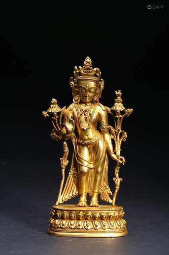 A GILT-BRONZE FIGURE OF STANDING BODHISATTVA