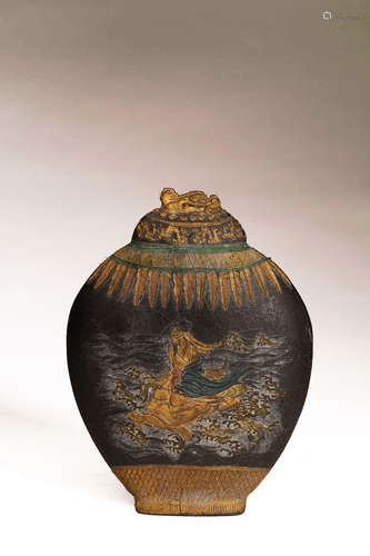 A CHINESE GILT PAINTED 'FIGURE' INK CAKE