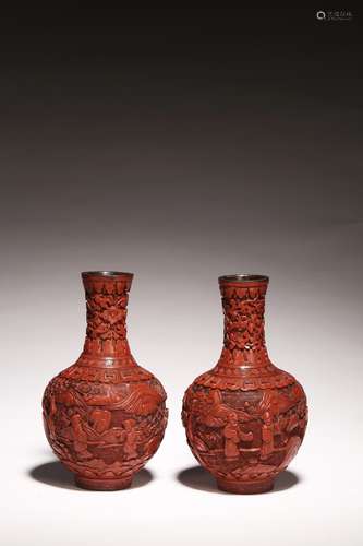 A PAIR OF CHINESE CINNABAR LACQUER VASES