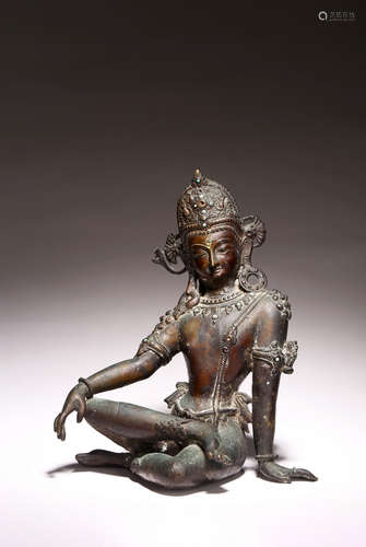 A NEPALESE COPPER ALLOY FIGURE OF INDRA