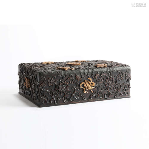 A carved sandalwood eight treasures rectangular box and cove...