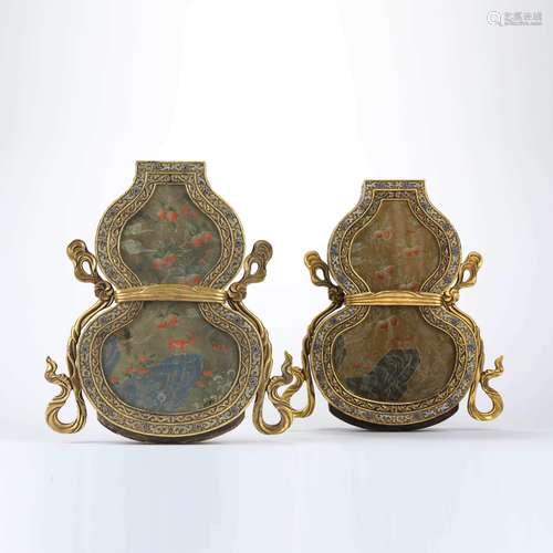 A pair of bronze enamel double-gourd-shaped lamps