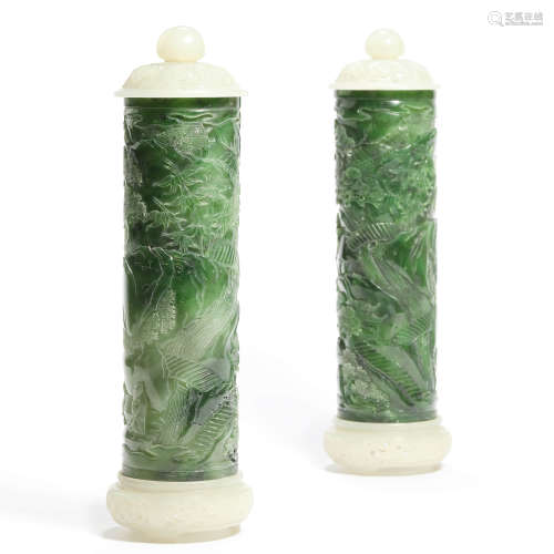A pair of spinach-green jade parfumiers
