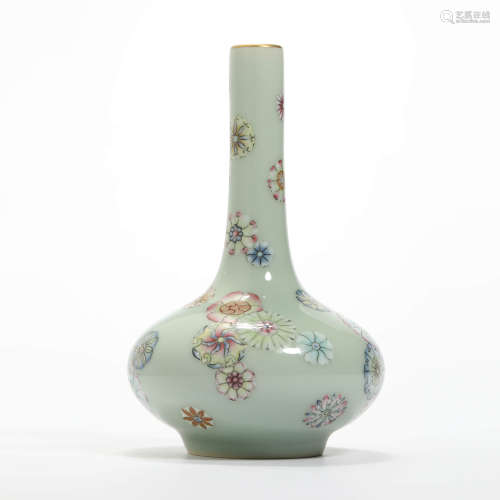 A celadon-glaze revolving flowers bottle vase