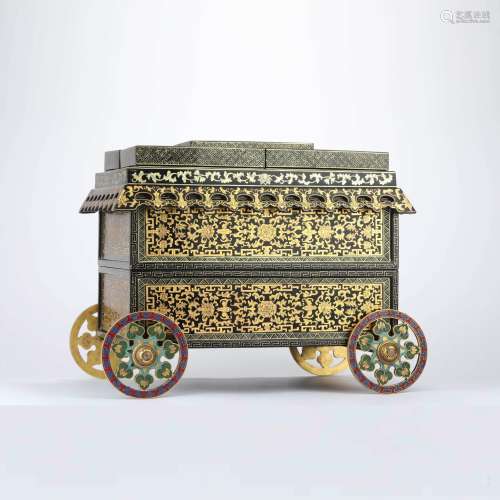 A Gilt-Lacquered wood vehicle-shaped cabinet