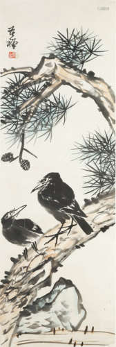 A chinese flower and bird painting scroll, li kuchan mark