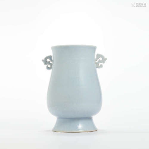 A blue glaze beast incised double-eared vase, zun