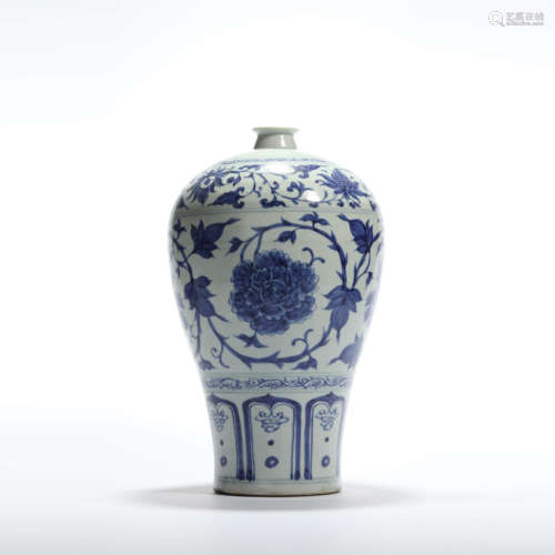 A blue and white floral meiping vase