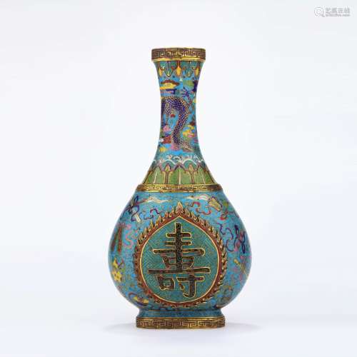 A gilt bronze enamel longevity and dragon necked vase