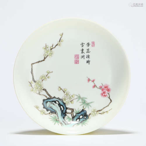 A famille rose prunus and orchid round dish