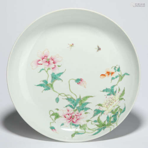 A famille rose butterfly and flowers dish