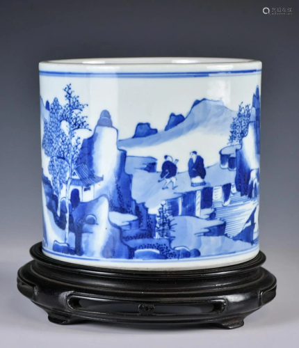 A Blue and White Brush Pot, Yongzheng Mark, w/st