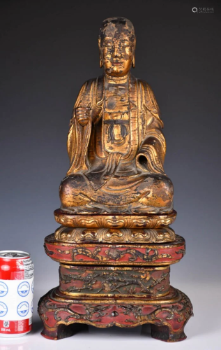 A Gilt Wooden Sitting Buddha, Ming