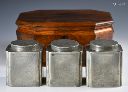 A Cased Set Of Three Tin Tea Caddies,19thC