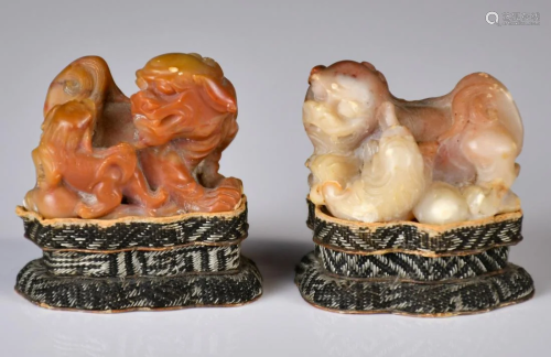 A Pair Of Shoushan Stone Carved Beasts,Republic P
