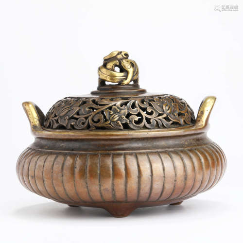 A bronze melon-form incense burner