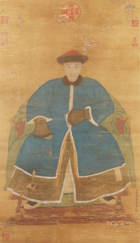 A chinese figure painting silk scroll, ai qimeng mark
