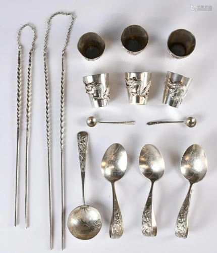 14 Pieces of Silver Table Wares, 19thC