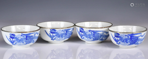 A Group Of Blue And White Bowls,Qing