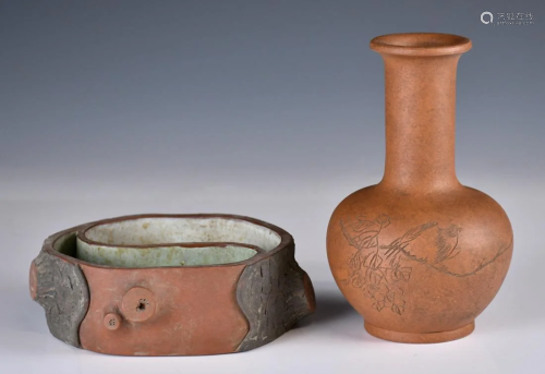 A Yixin Zisha Flower Pot And Vase