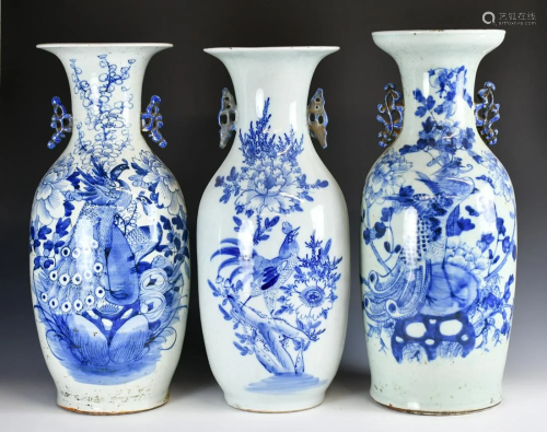 A Group of Three Large Porcelain Vases, Late Qing
